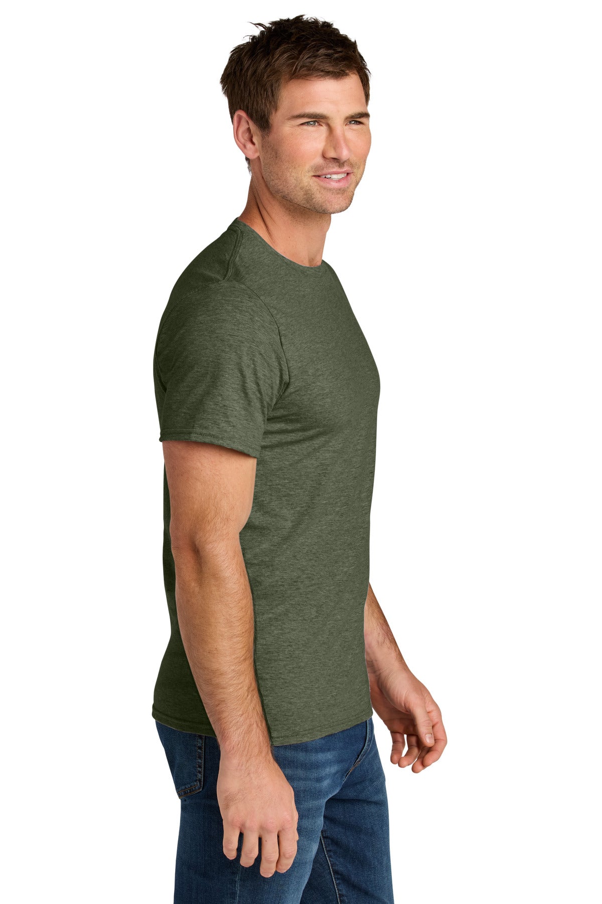 Jerzees Ultimate Unisex Ring Spun T-Shirt IC46M - Military Green Heather - side