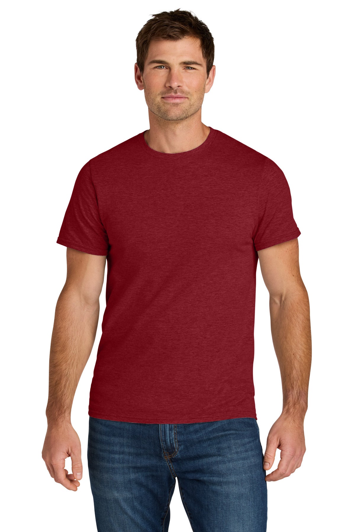 Jerzees Ultimate Unisex Ring Spun T-Shirt IC46M - Peppered Red Heather - front