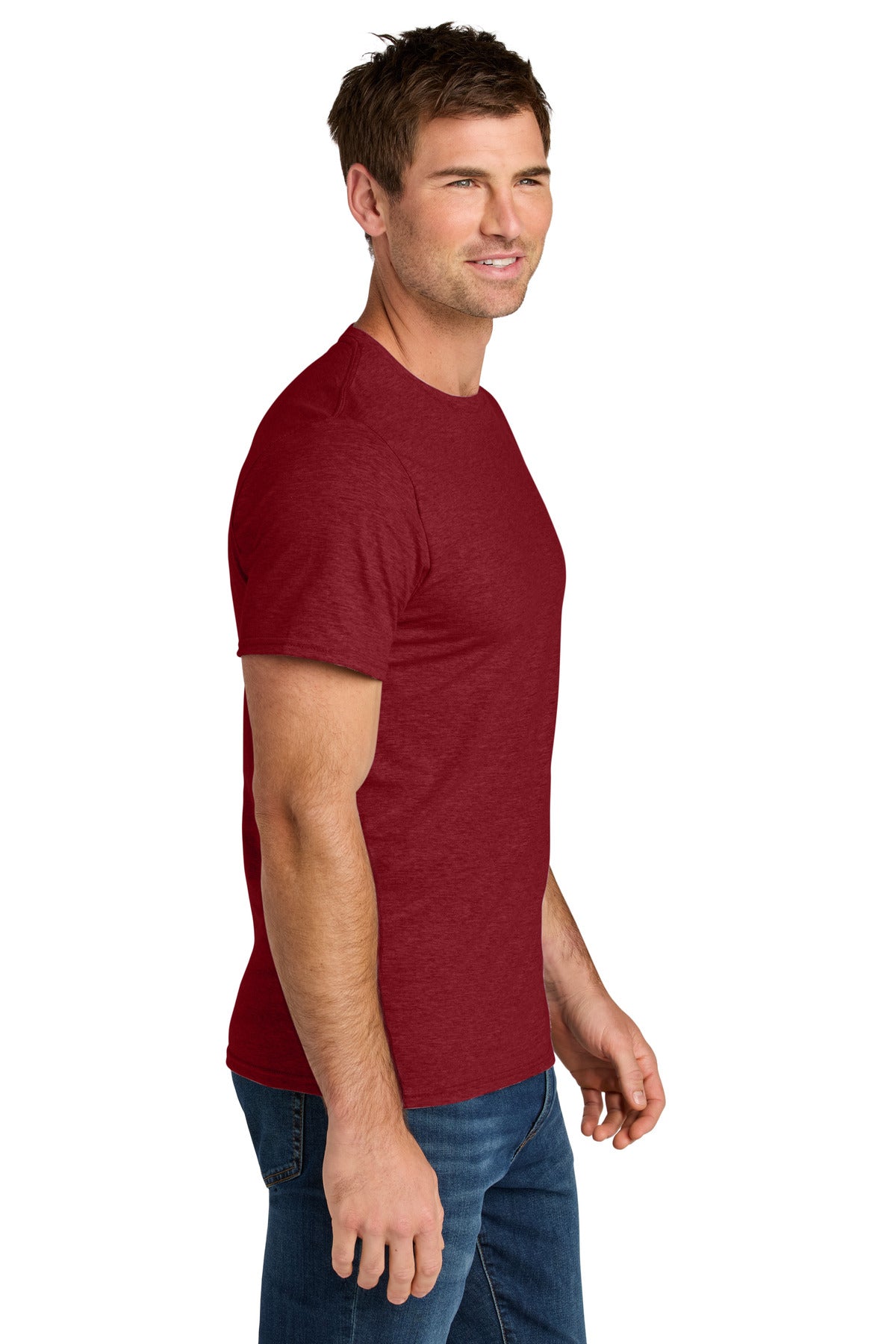 Jerzees Ultimate Unisex Ring Spun T-Shirt IC46M - Peppered Red Heather - side