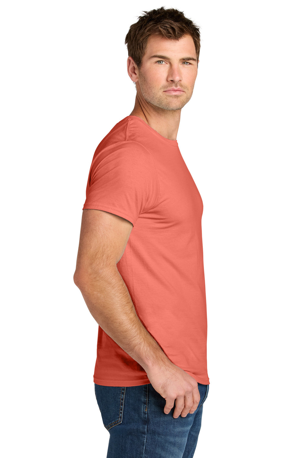 Jerzees Ultimate Unisex Ring Spun T-Shirt IC46M - Sunset Coral - side