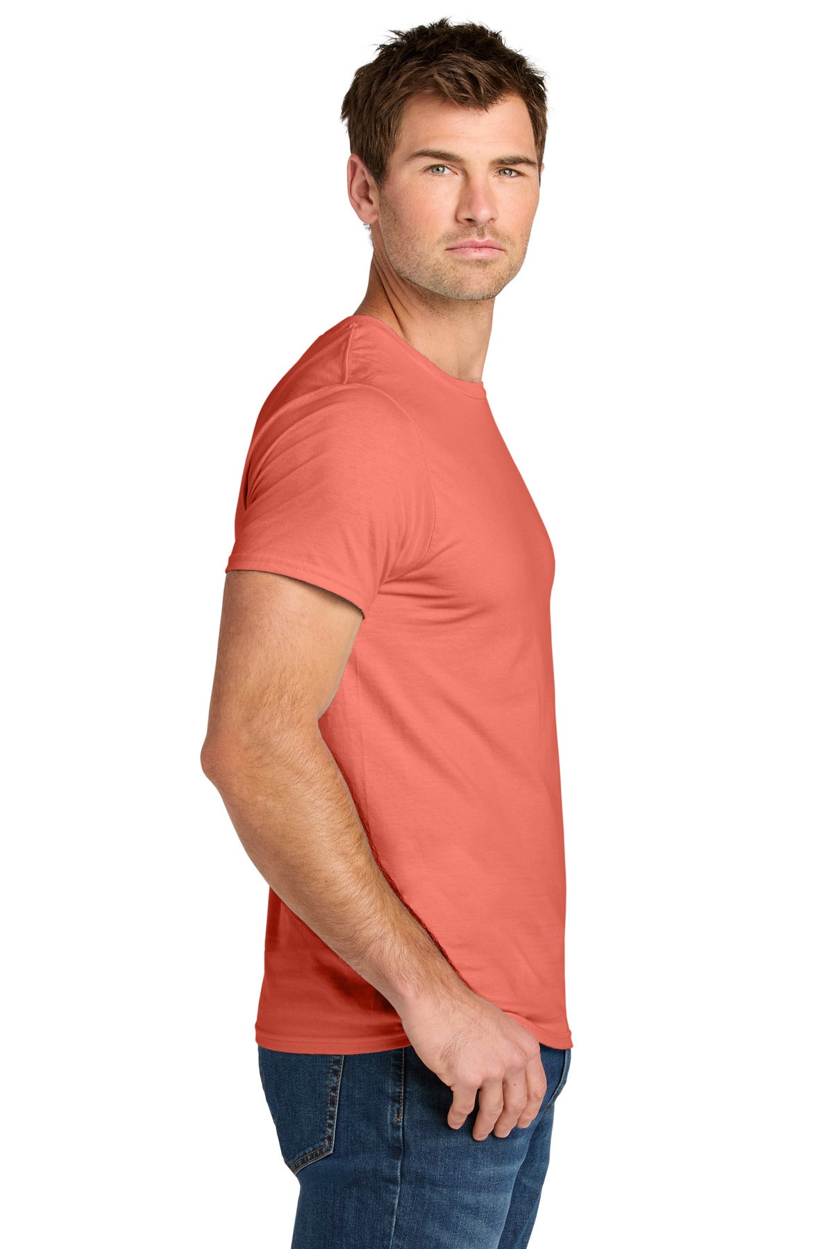 Jerzees Ultimate Unisex Ring Spun T-Shirt IC46M - Sunset Coral - side