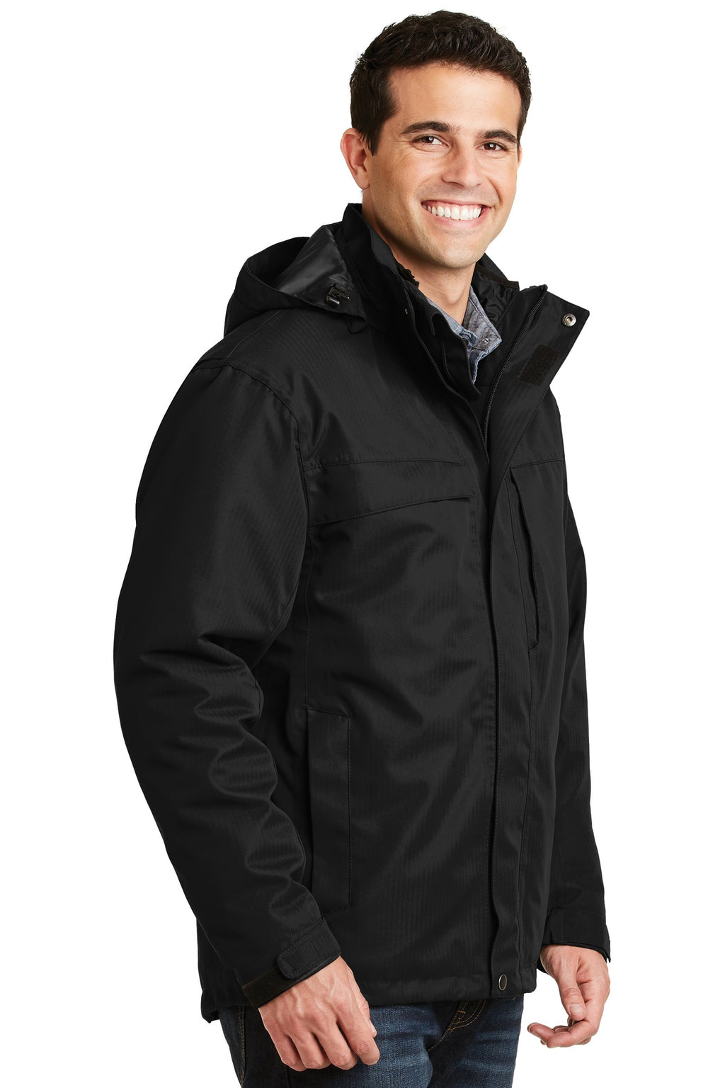 Port Authority Herringbone 3-in-1 Parka. J302 - Black - three_q
