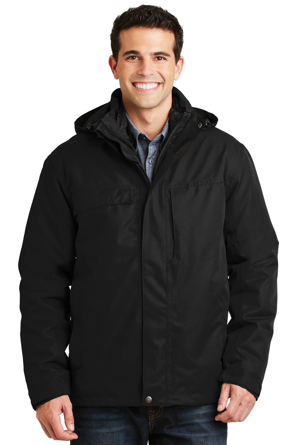 Port Authority Herringbone 3-in-1 Parka. J302 - Black - front