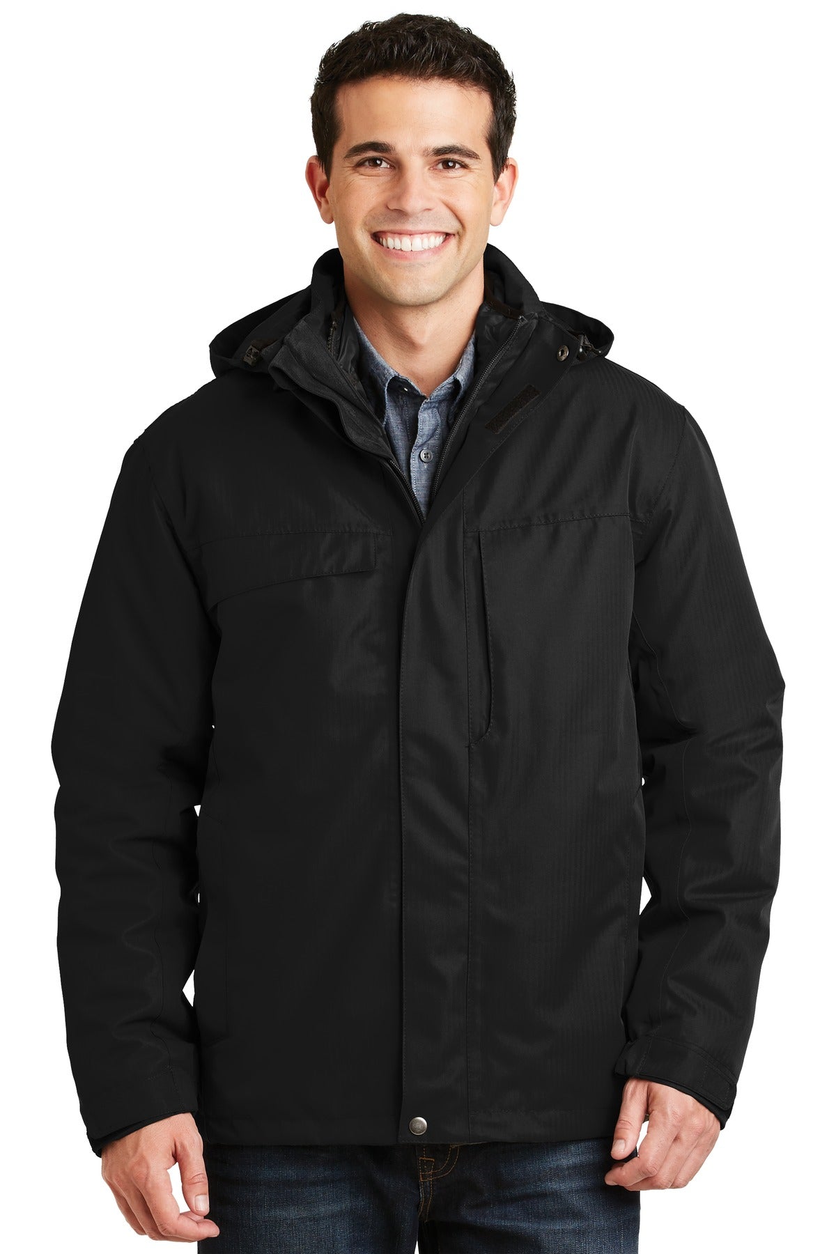 Port Authority Herringbone 3-in-1 Parka. J302 - Black - front