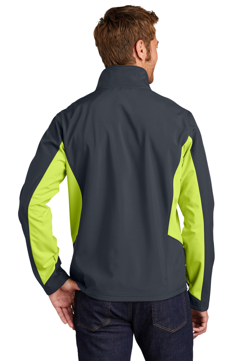 Port Authority Core Colorblock Soft Shell Jacket. J318 - Battleship Grey/ Charge Green - back