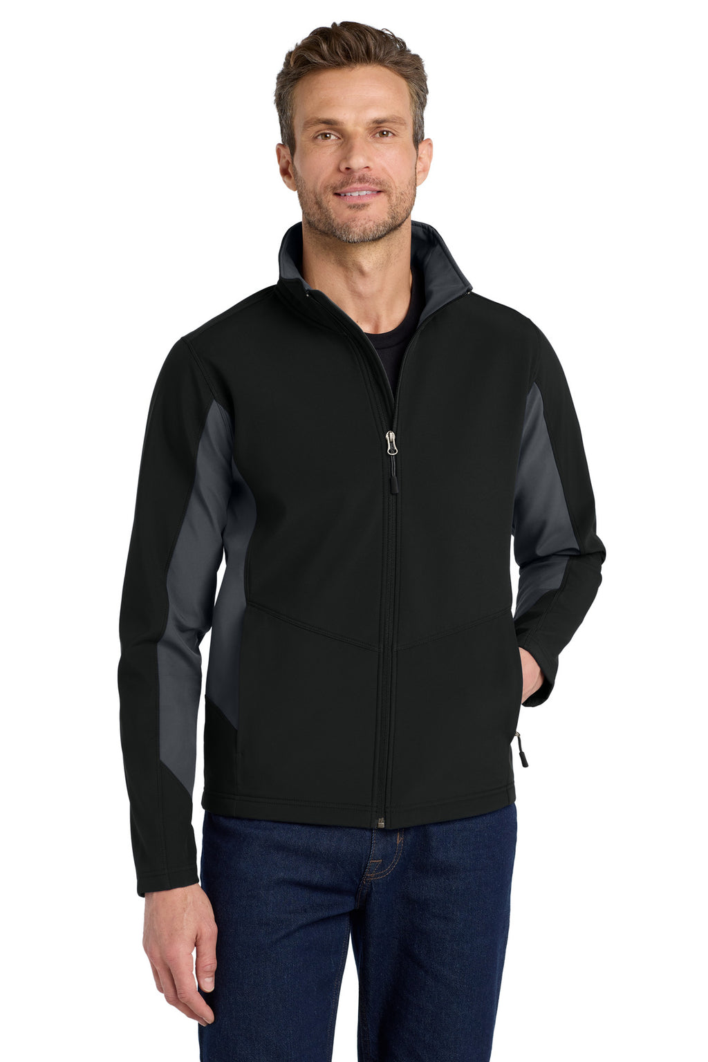 Port Authority Core Colorblock Soft Shell Jacket. J318 - Black/ Battleship Grey - front