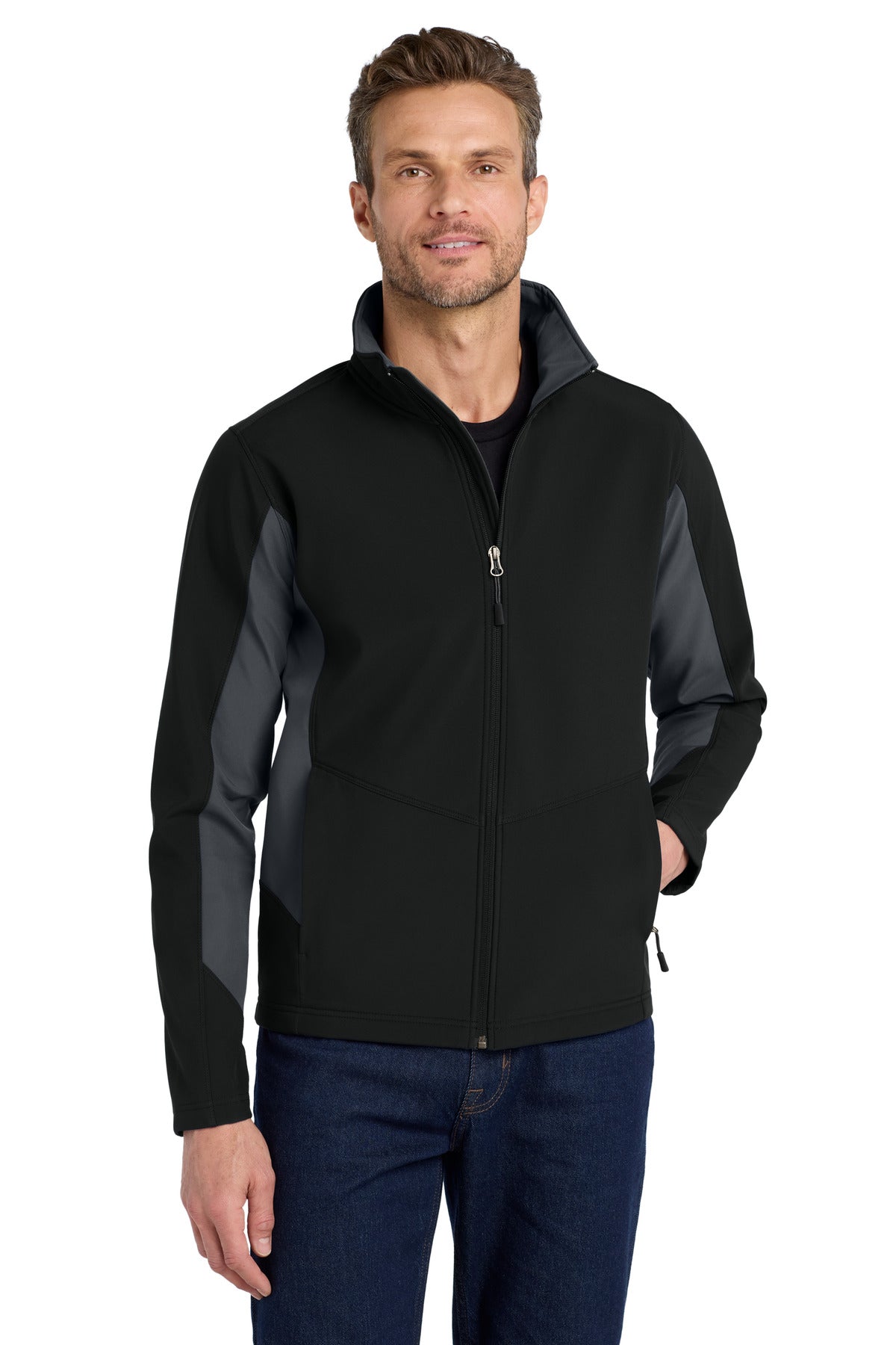 Port Authority Core Colorblock Soft Shell Jacket. J318 - Black/ Battleship Grey - front