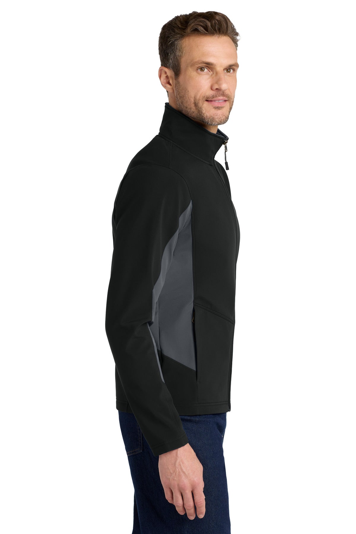 Port Authority Core Colorblock Soft Shell Jacket. J318 - Black/ Battleship Grey - side