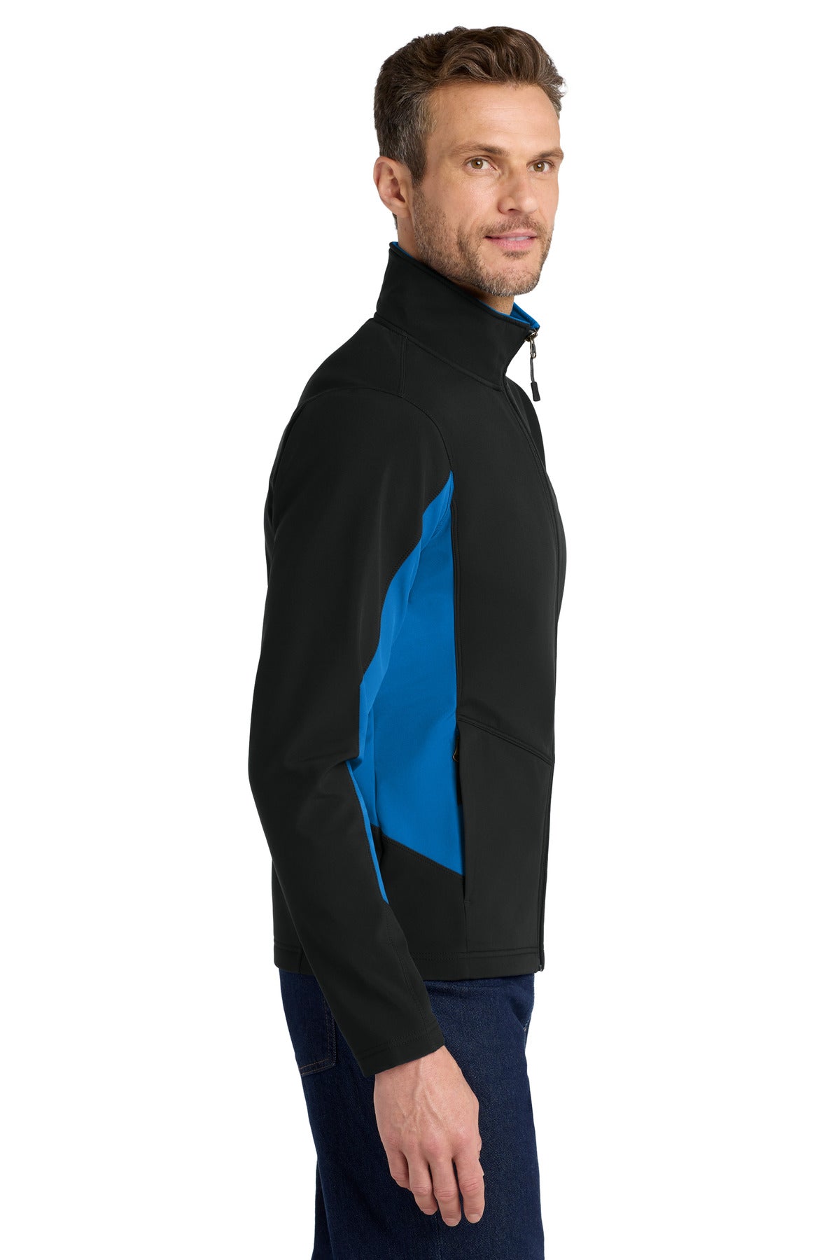 Port Authority Core Colorblock Soft Shell Jacket. J318 - Black/ Imperial Blue - side