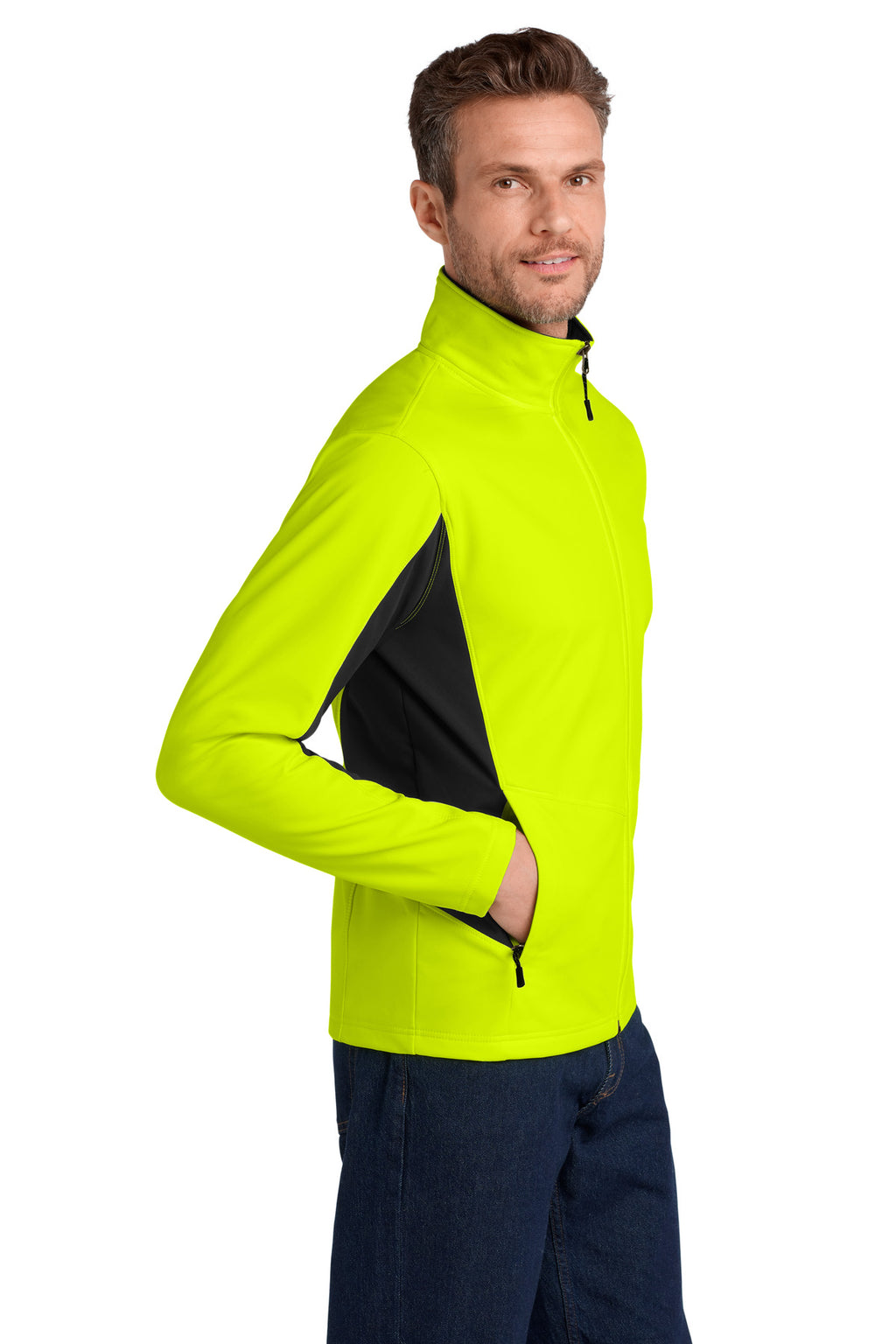 Port Authority Core Colorblock Soft Shell Jacket. J318 - Safety Yellow/ Black - side