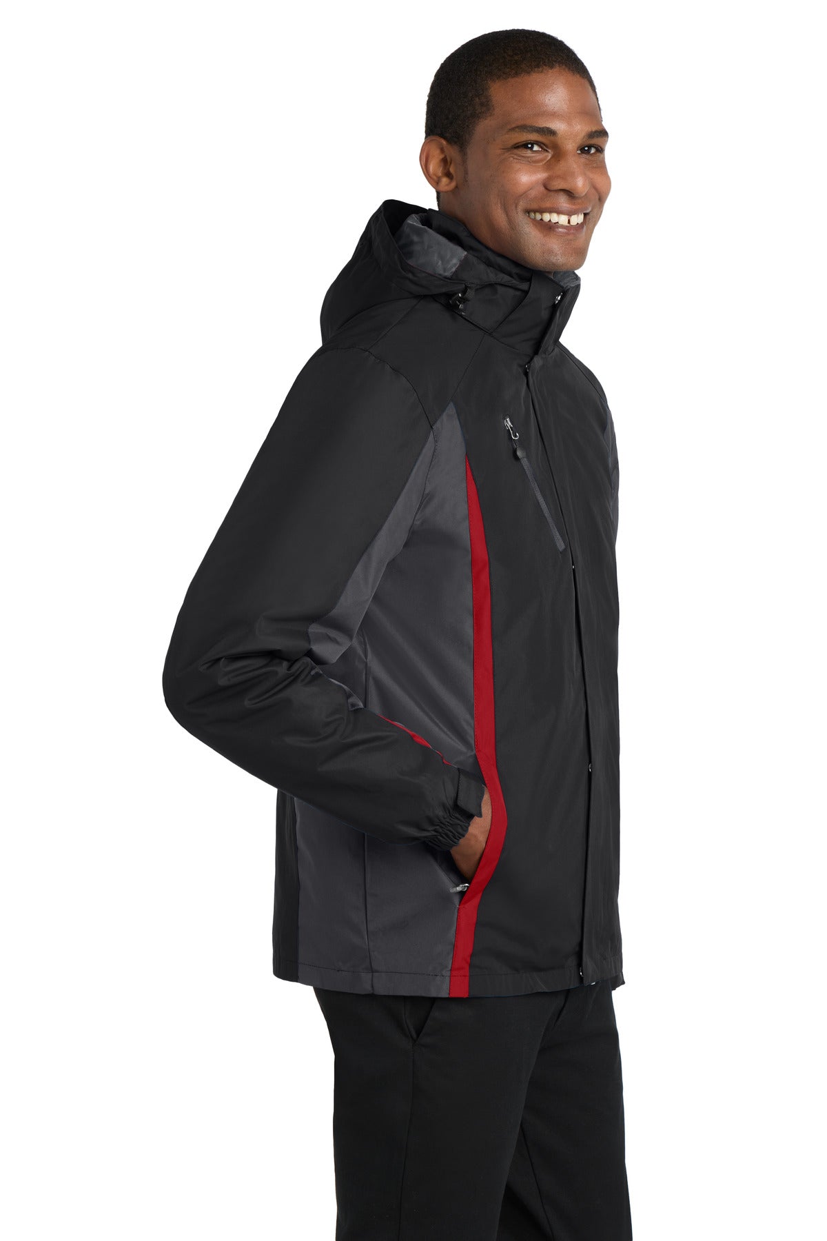 Port Authority Colorblock 3-in-1 Jacket. J321 - Black/ Magnet/ Signal Red - side
