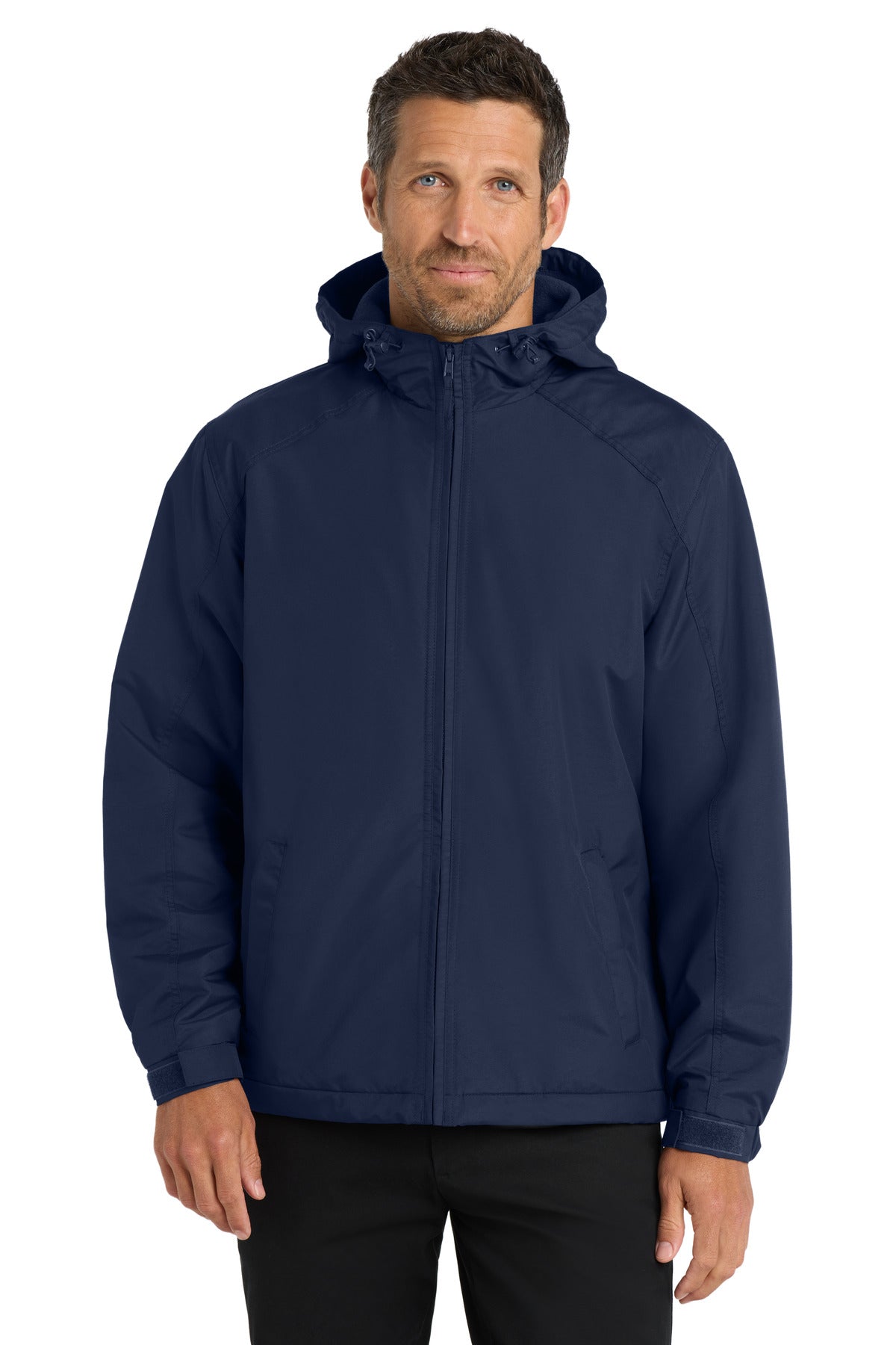 Port Authority Hooded Charger Jacket. J327 - True Navy - front