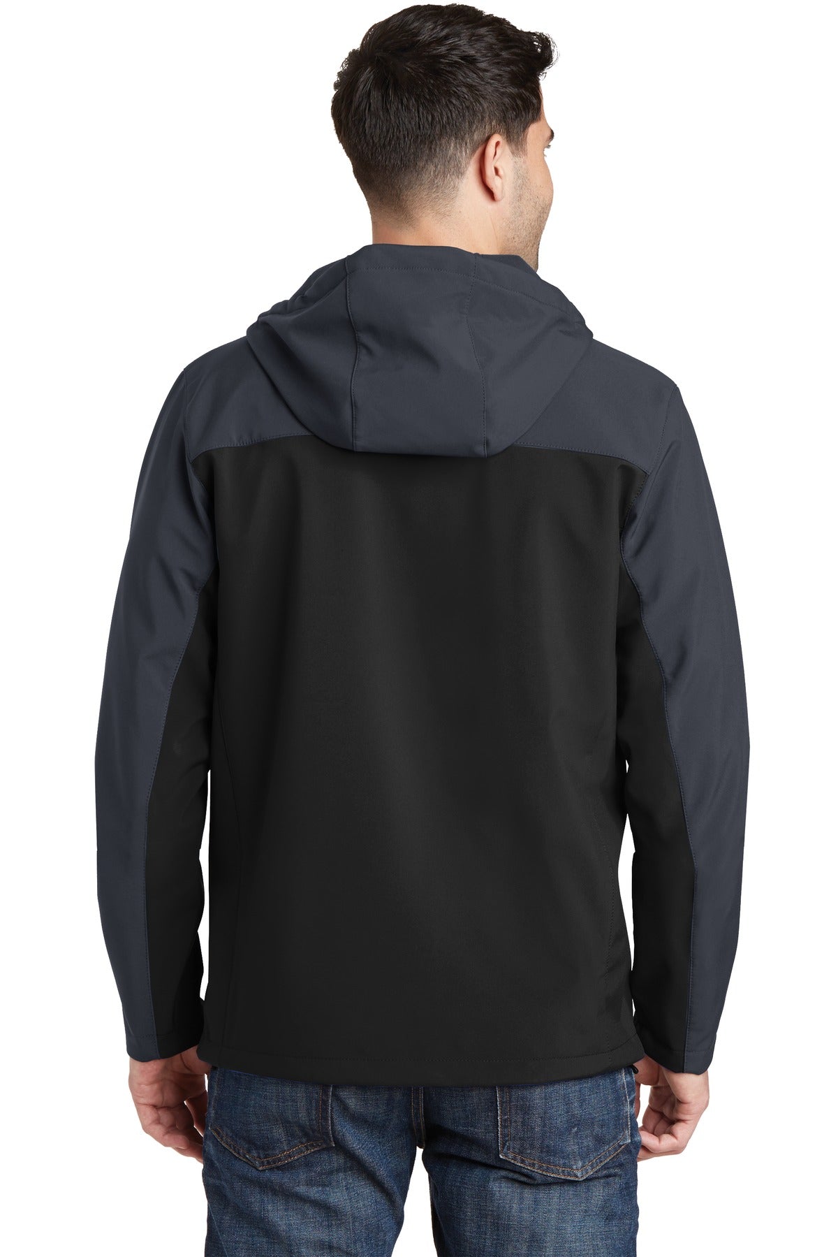 Port Authority Hooded Core Soft Shell Jacket. J335 - Black/ Battleship Grey - back