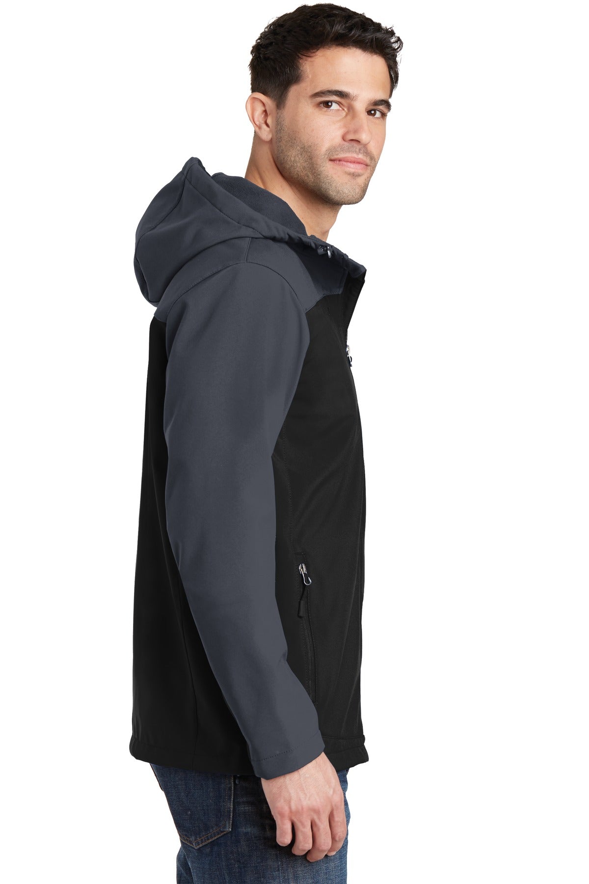 Port Authority Hooded Core Soft Shell Jacket. J335 - Black/ Battleship Grey - side