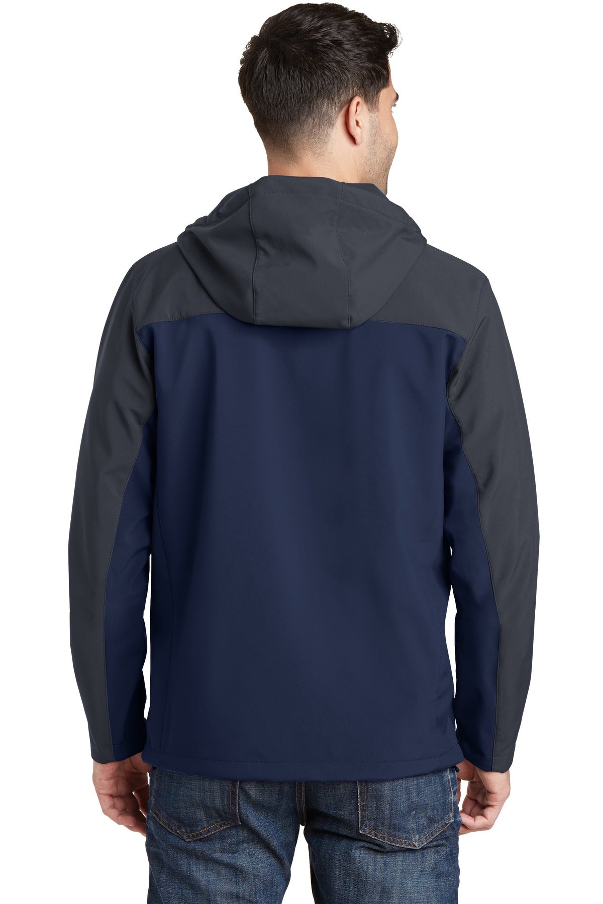 Port Authority Hooded Core Soft Shell Jacket. J335 - Dress Blue Navy/ Battleship Grey - back