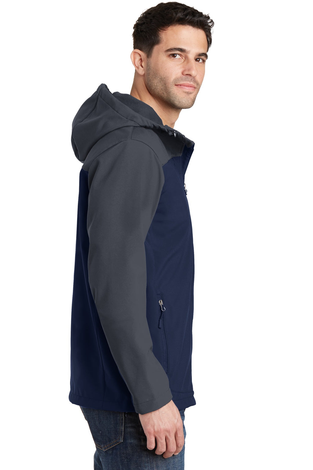 Port Authority Hooded Core Soft Shell Jacket. J335 - Dress Blue Navy/ Battleship Grey - side