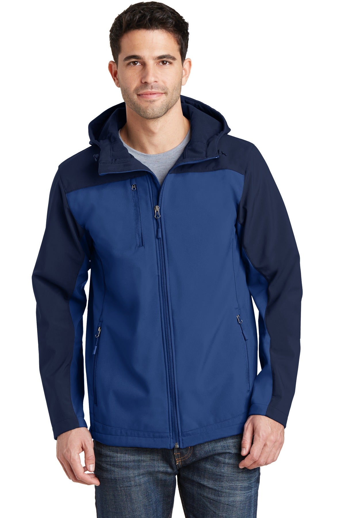 Port Authority Hooded Core Soft Shell Jacket. J335 - Night Sky Blue/ Dress Blue Navy - front