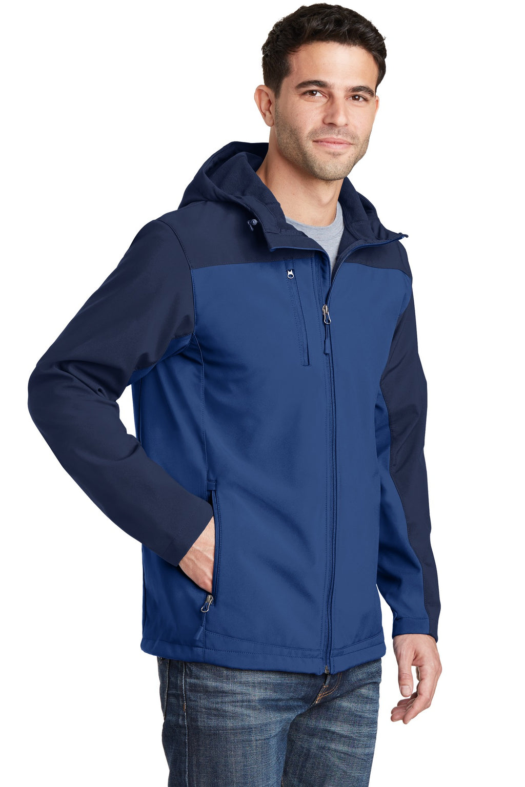 Port Authority Hooded Core Soft Shell Jacket. J335 - Night Sky Blue/ Dress Blue Navy - three_q