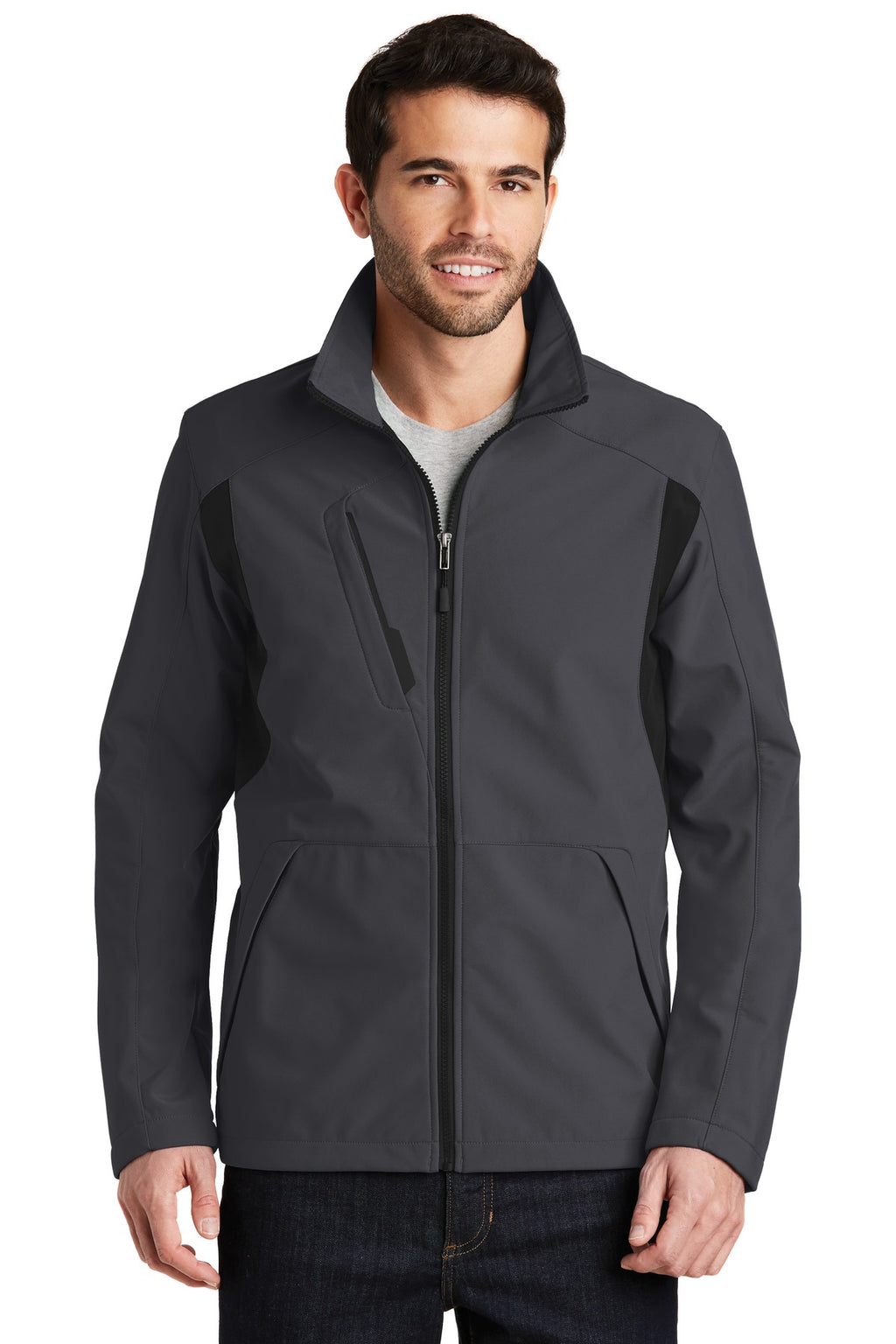 Port Authority Back-Block Soft Shell Jacket. J336 - Battleship Grey/ Black - front