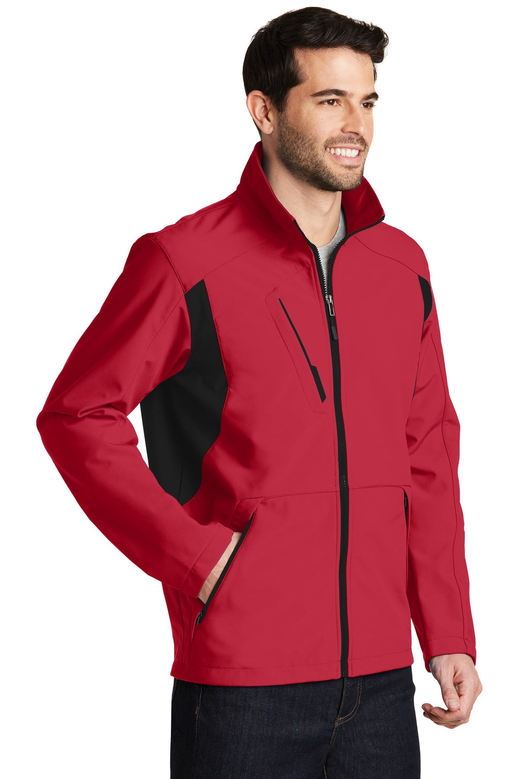 Port Authority Back-Block Soft Shell Jacket. J336 - Rich Red/ Black - three_q