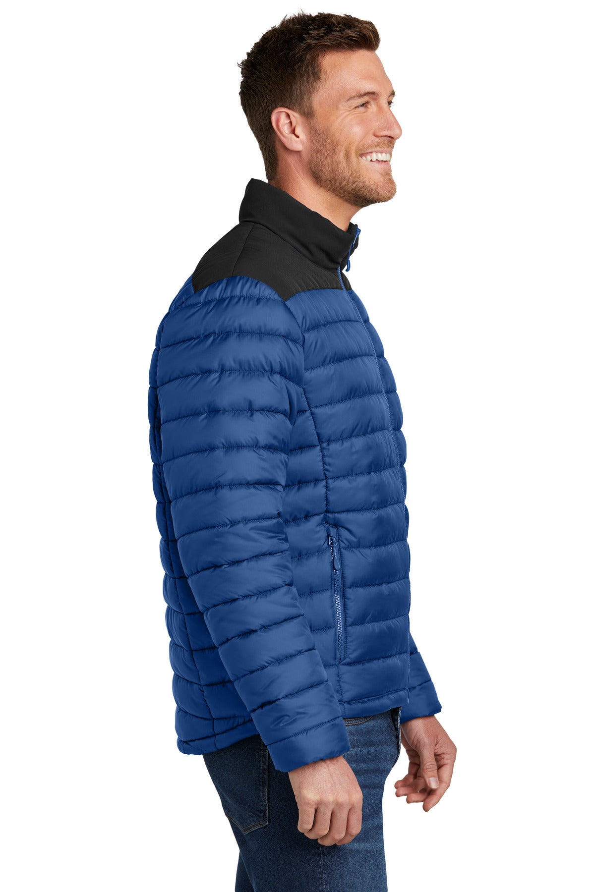Port Authority Horizon Puffy Jacket J364 - True Blue/ Deep Black - side