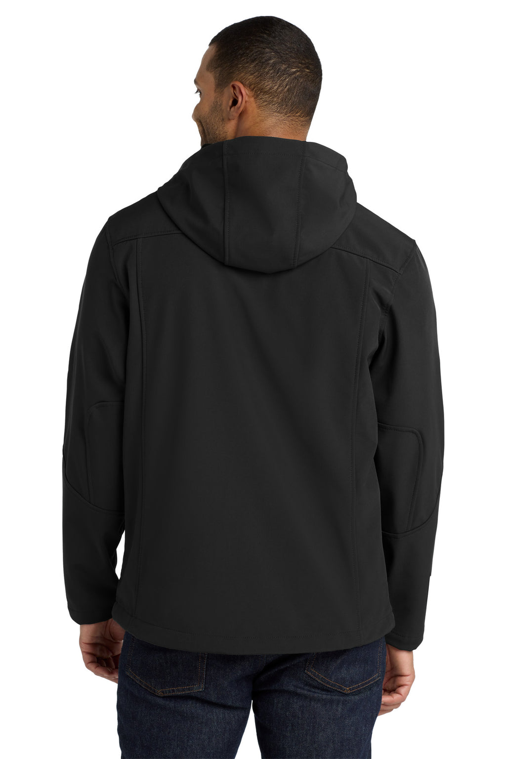 Port Authority Textured Hooded Soft Shell Jacket. J706 - Black/ Engine Red - back