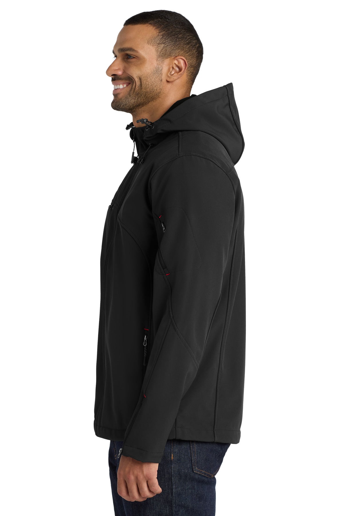 Port Authority Textured Hooded Soft Shell Jacket. J706 - Black/ Engine Red - side