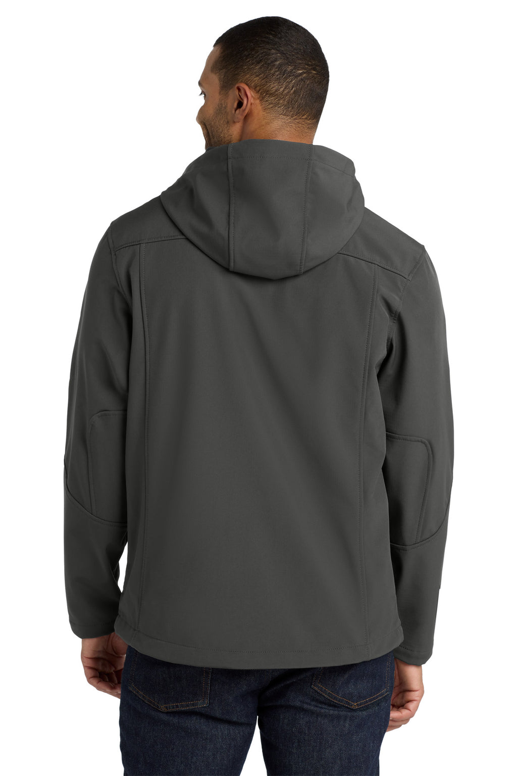 Port Authority Textured Hooded Soft Shell Jacket. J706 - Charcoal/ Lemon Yellow - back