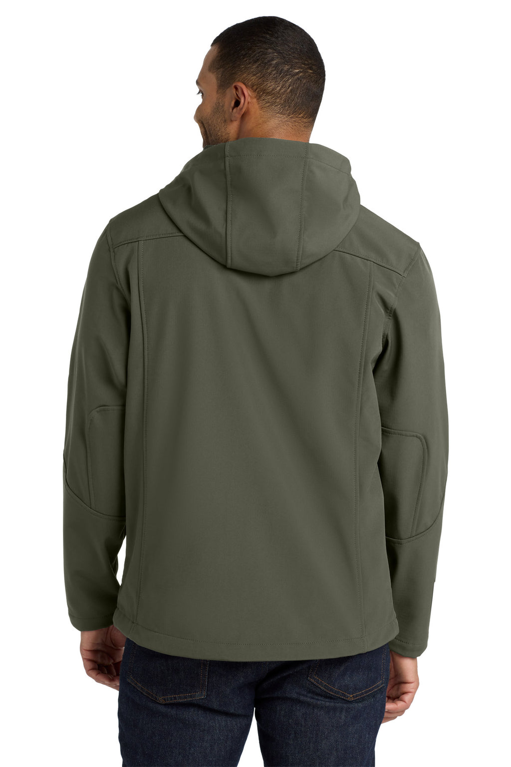 Port Authority Textured Hooded Soft Shell Jacket. J706 - Mineral Green/ Soft Orange - back