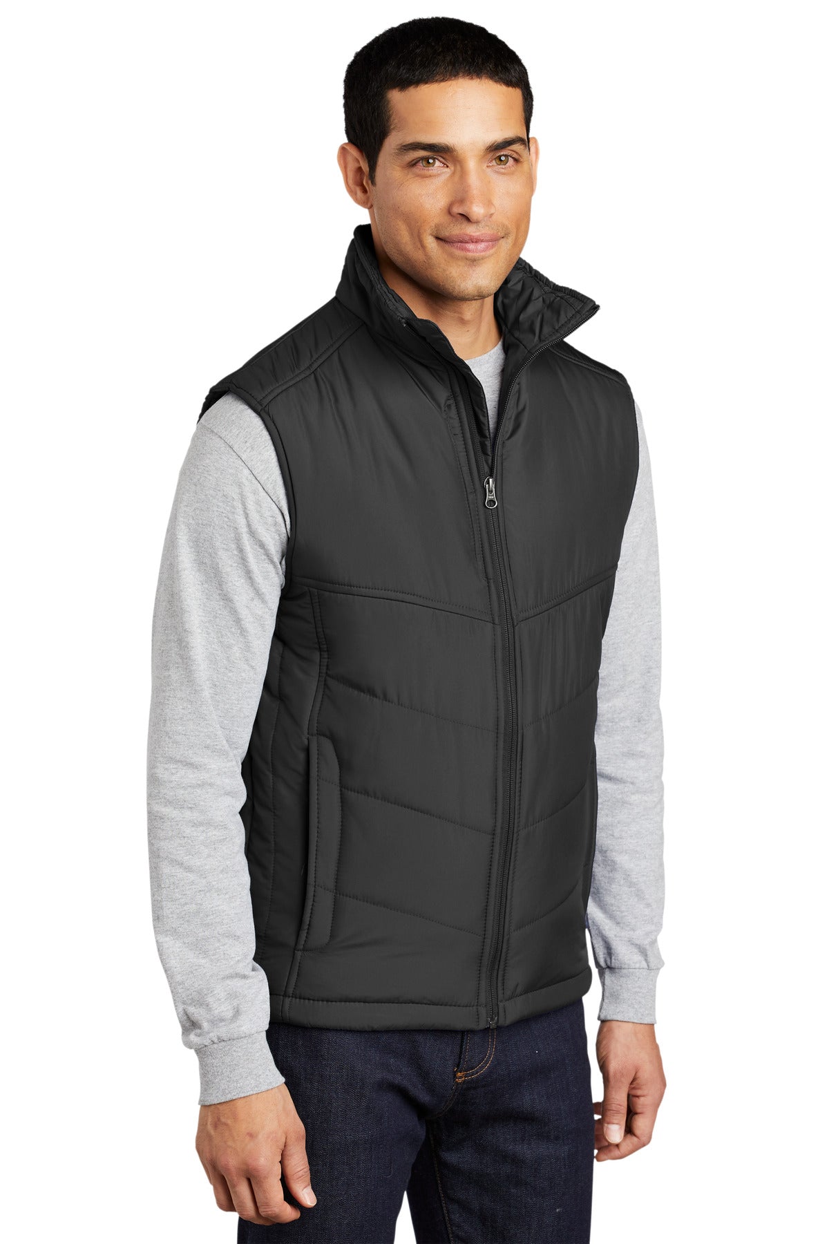 Port Authority Puffy Vest. J709 - Black/ Black - three_q