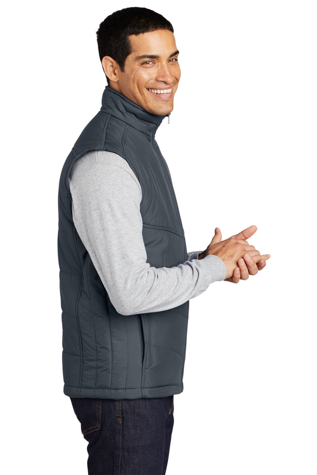 Port Authority Puffy Vest. J709 - Dark Slate/ Black - side