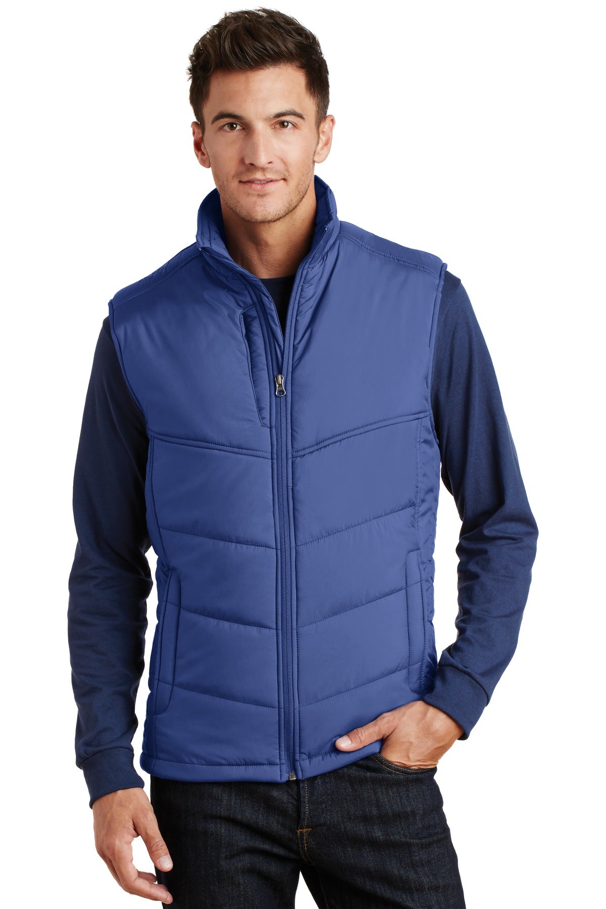 Port Authority Puffy Vest. J709 - Mediterranean Blue/ Black - front