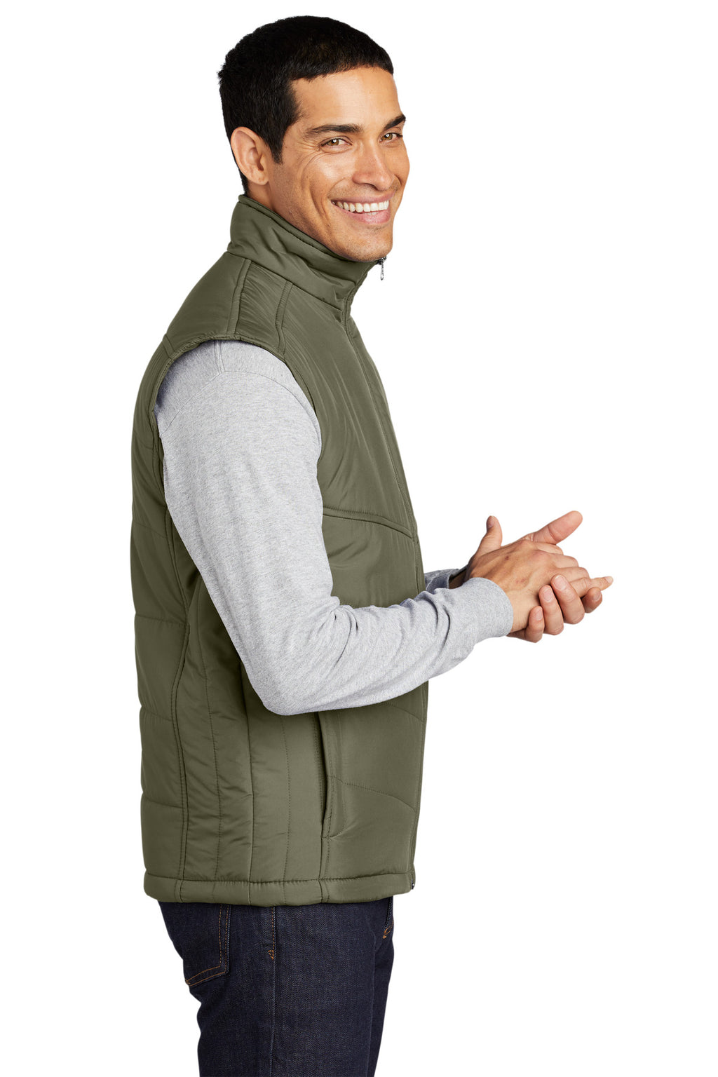 Port Authority Puffy Vest. J709 - Olive/ Cayenne - side