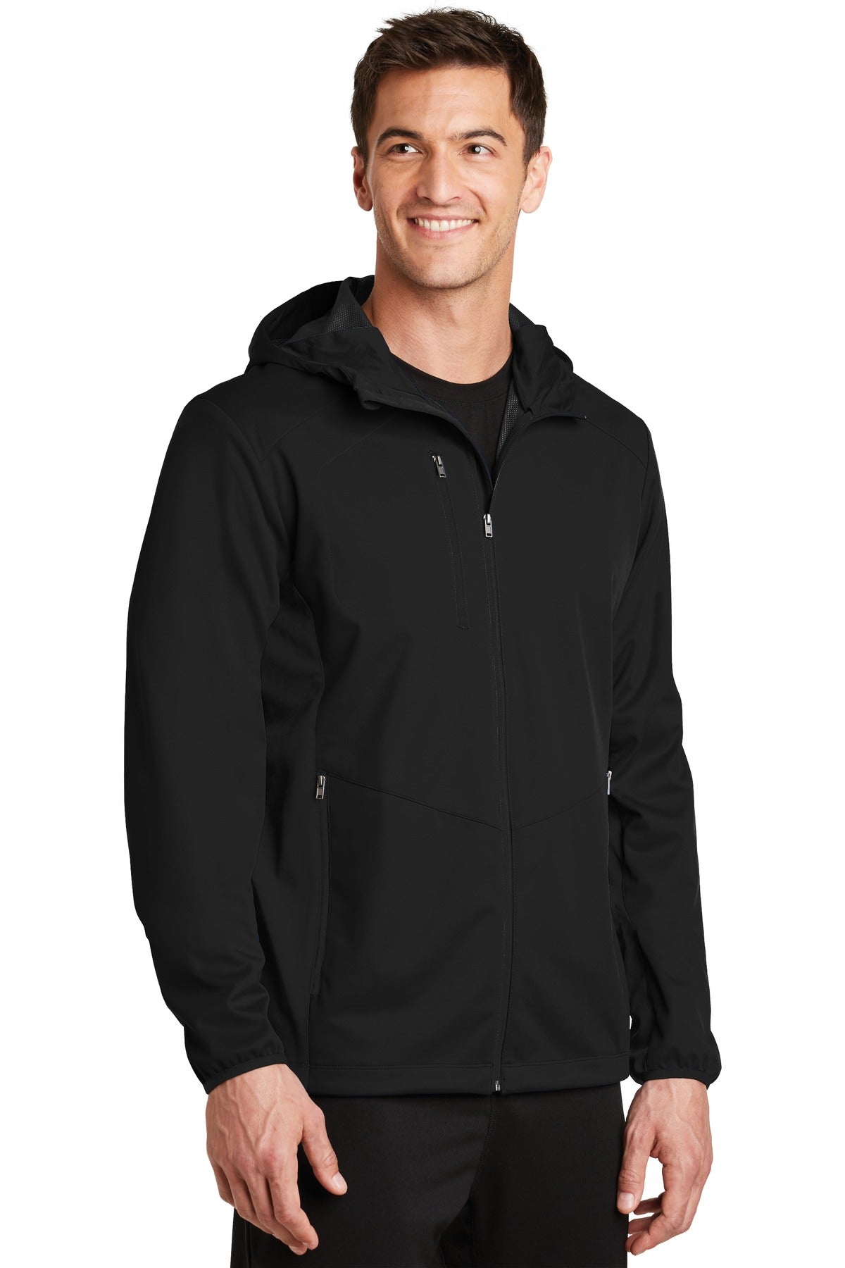 Port Authority Active Hooded Soft Shell Jacket. J719 - Deep Black - three_q