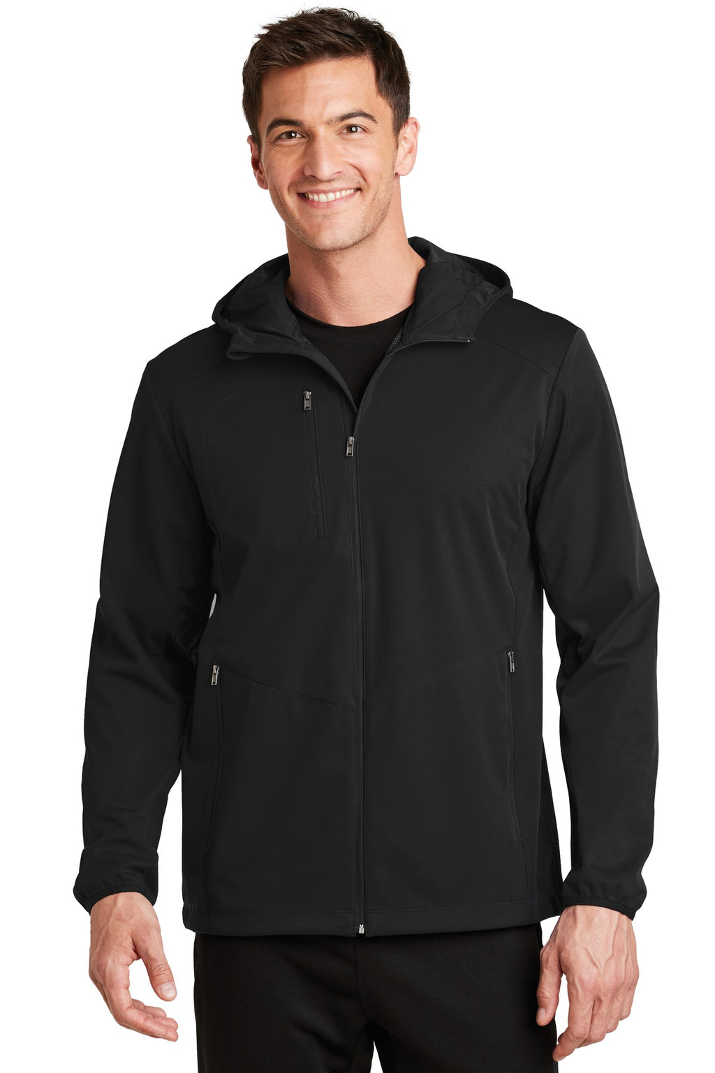 Port Authority Active Hooded Soft Shell Jacket. J719 - Deep Black - front