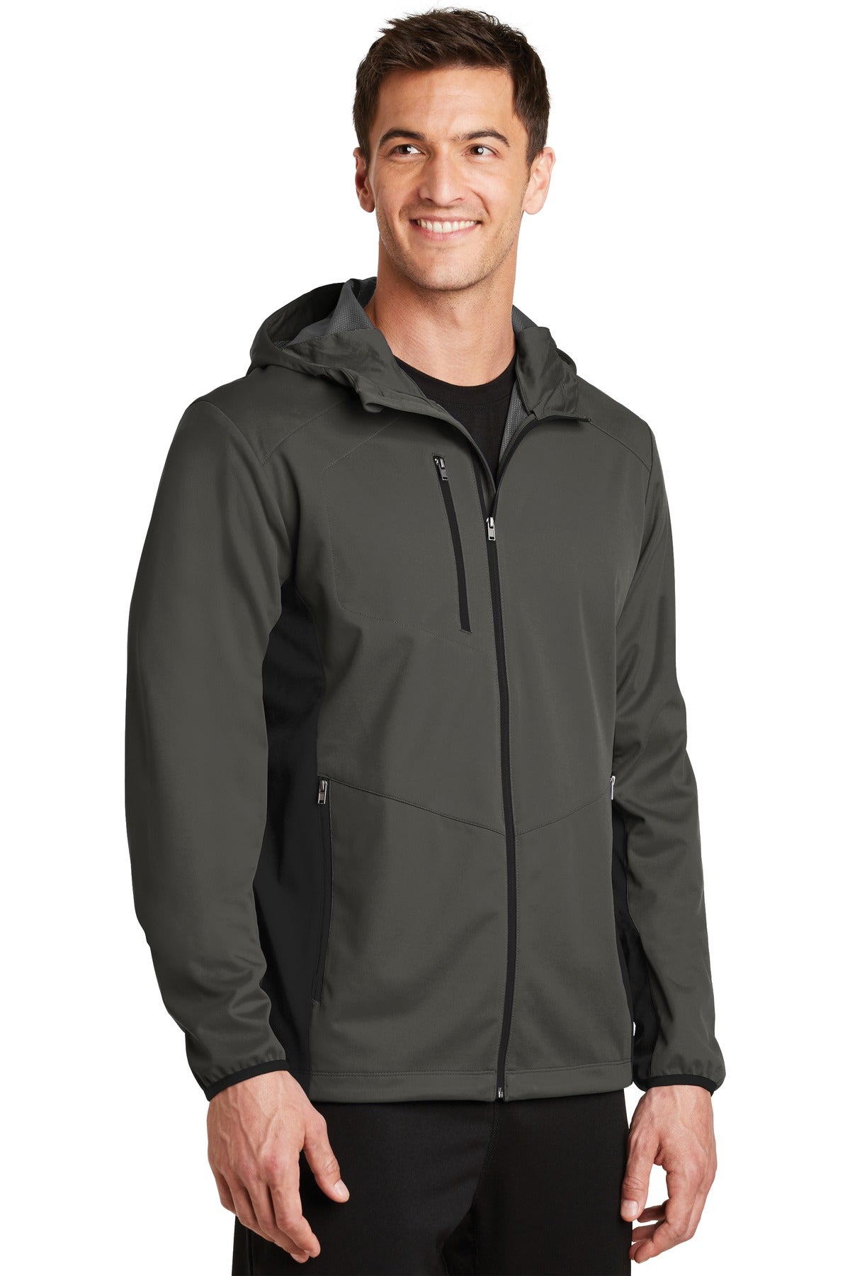 Port Authority Active Hooded Soft Shell Jacket. J719 - Grey Steel/ Deep Black - three_q