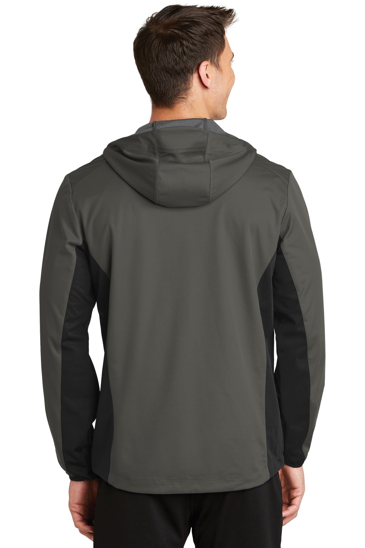Port Authority Active Hooded Soft Shell Jacket. J719 - Grey Steel/ Deep Black - back