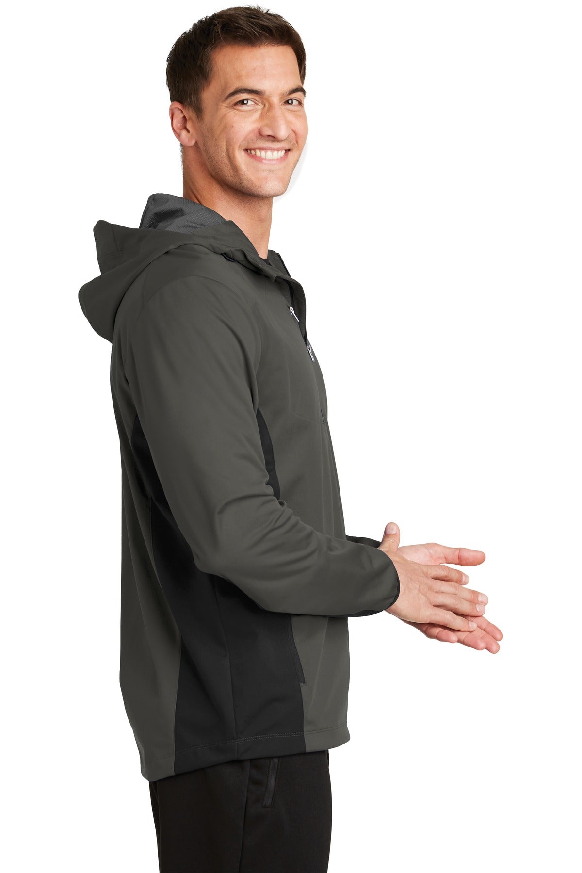 Port Authority Active Hooded Soft Shell Jacket. J719 - Grey Steel/ Deep Black - side