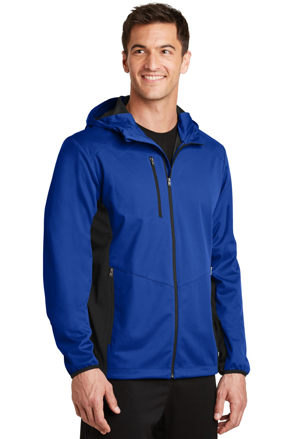 Port Authority Active Hooded Soft Shell Jacket. J719 - True Royal/ Deep Black - three_q