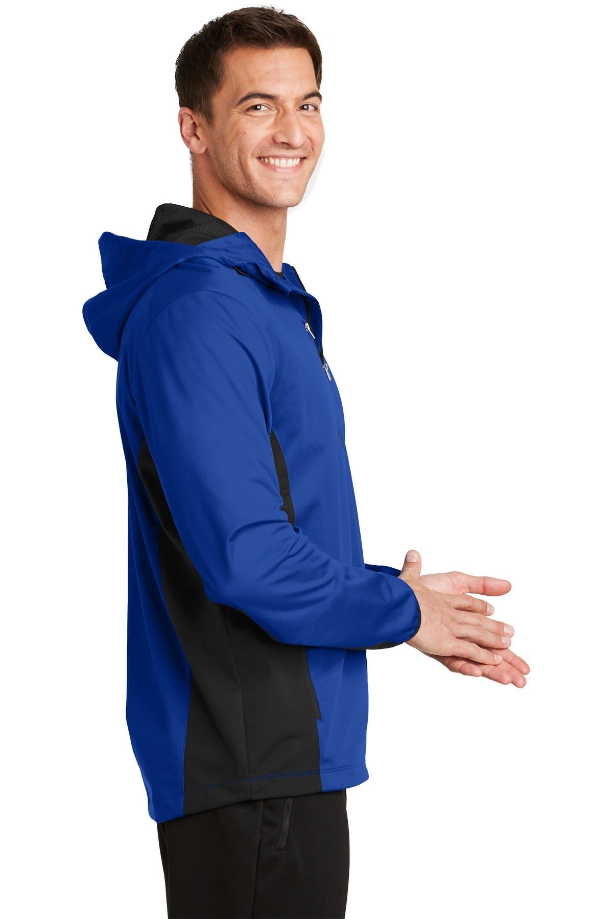 Port Authority Active Hooded Soft Shell Jacket. J719 - True Royal/ Deep Black - side