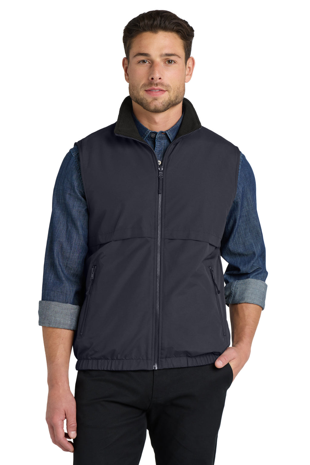 Port Authority Reversible Charger Vest. J7490 - Battleship Grey - front
