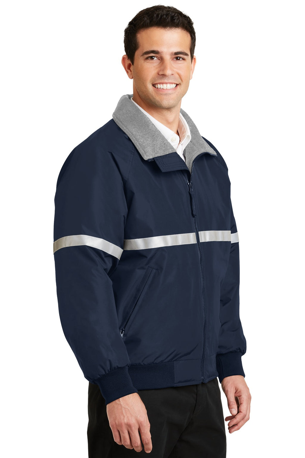 Port Authority Challenger Jacket with Reflective Taping J754R - True Navy/ Grey Heather/ Reflective - three_q