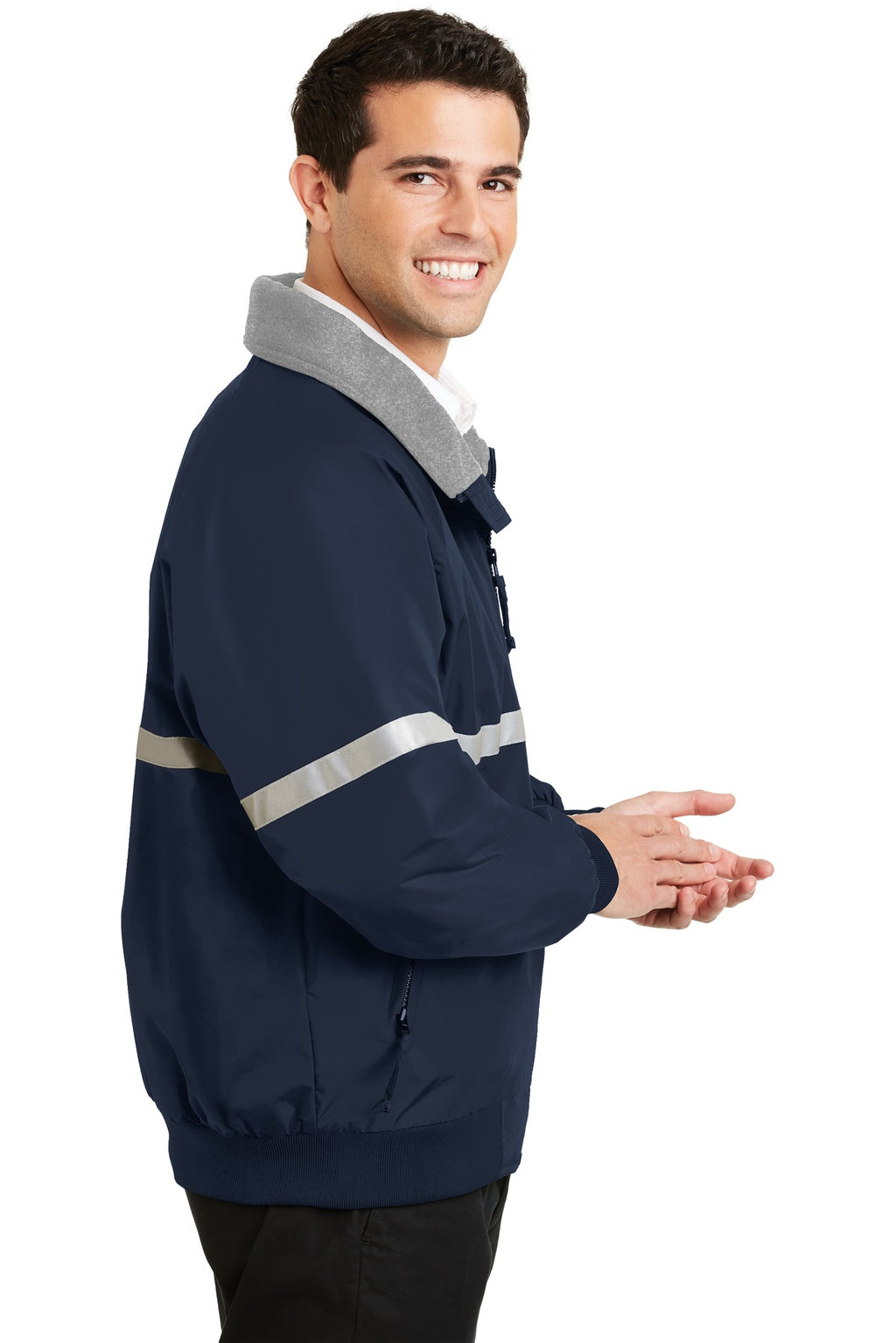 Port Authority Challenger Jacket with Reflective Taping J754R - True Navy/ Grey Heather/ Reflective - side