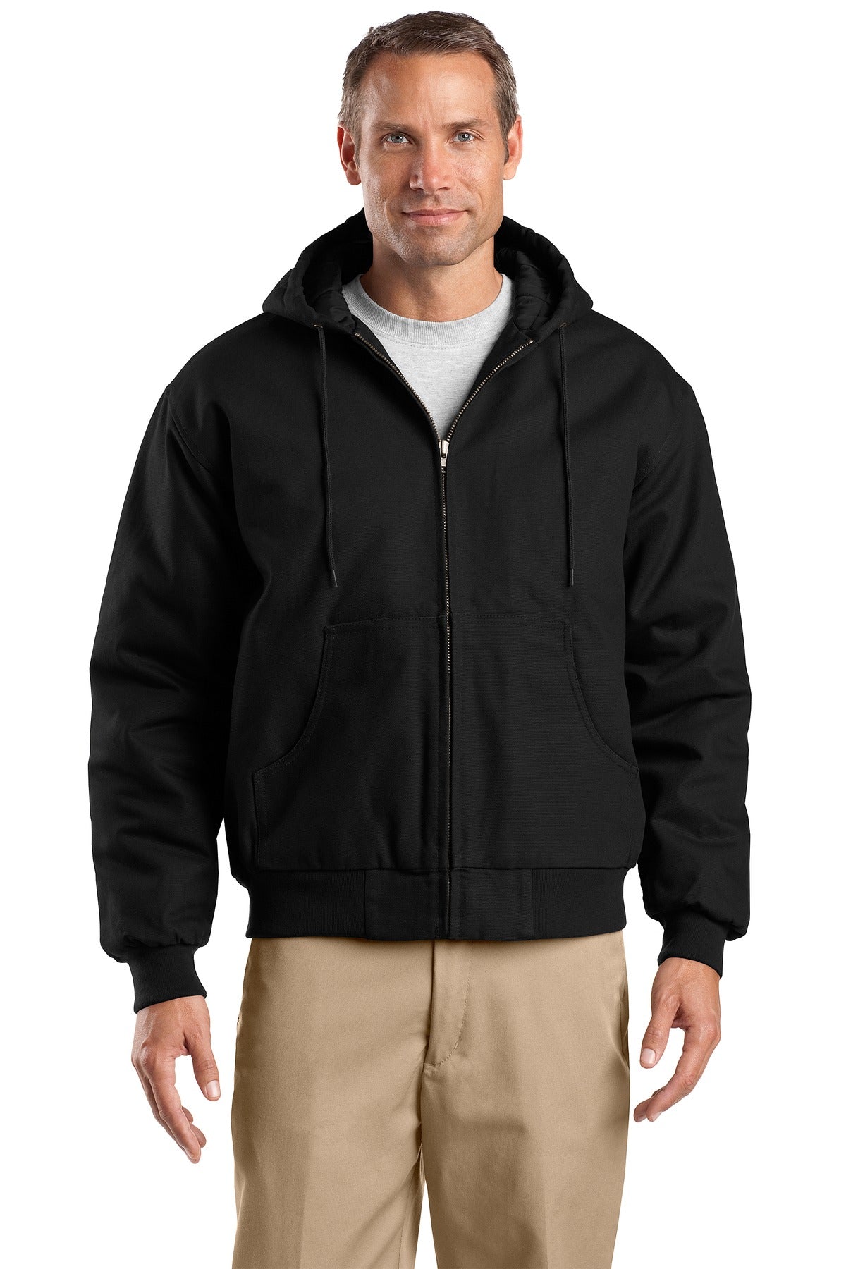 CornerStone Tall Duck Cloth Hooded Work Jacket. TLJ763H - Black - front