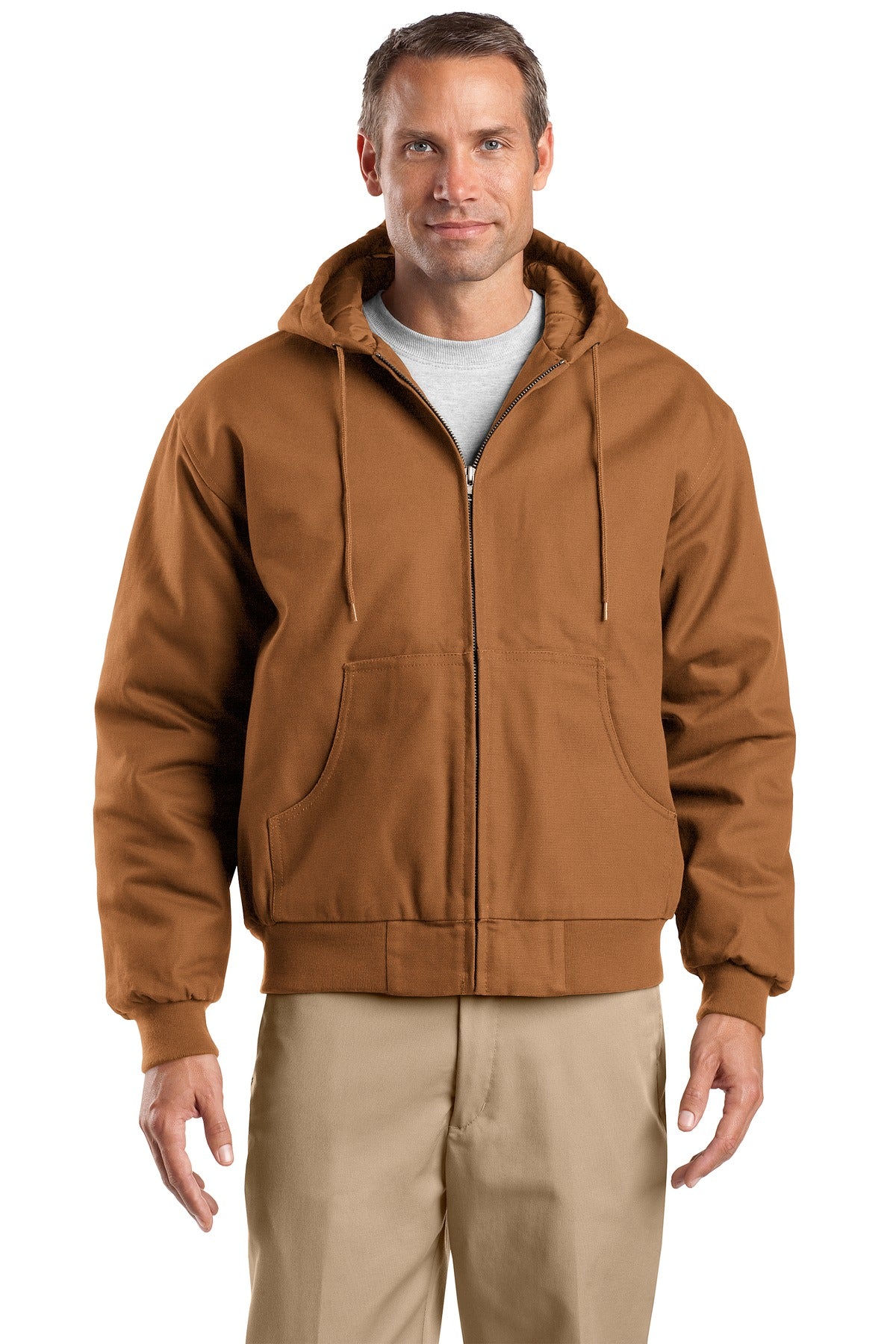 CornerStone Tall Duck Cloth Hooded Work Jacket. TLJ763H - Duck Brown - front