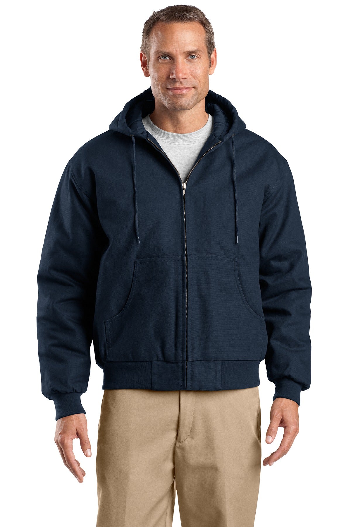 CornerStone Tall Duck Cloth Hooded Work Jacket. TLJ763H - Navy - front