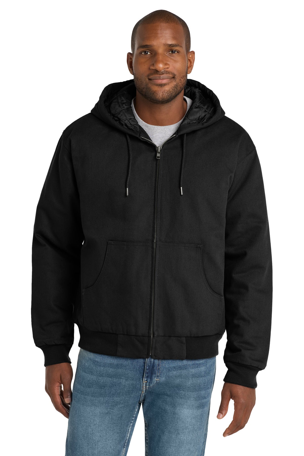 CornerStone - Duck Cloth Hooded Work Jacket. J763H - Black - front
