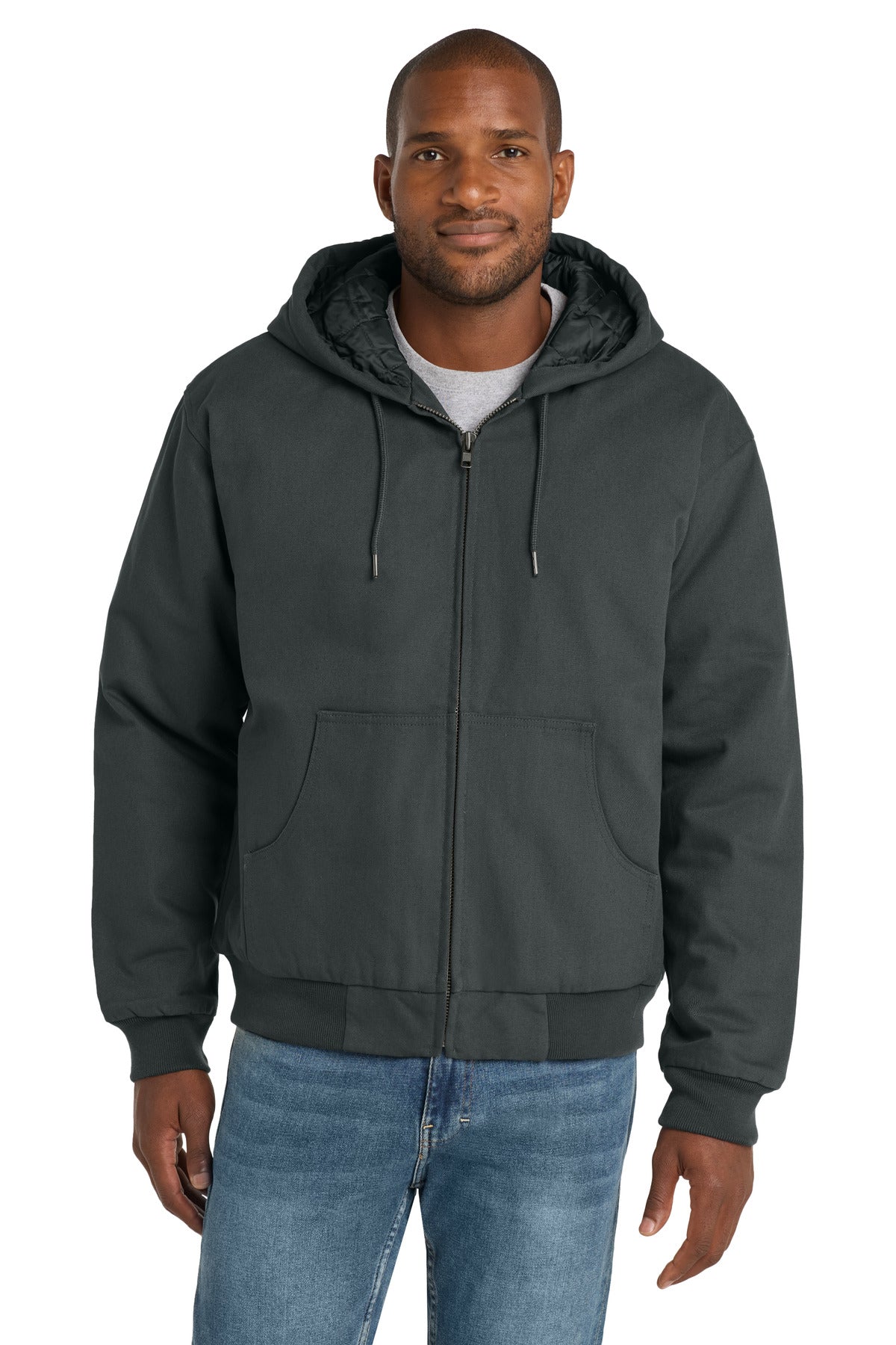 CornerStone - Duck Cloth Hooded Work Jacket. J763H - Charcoal - front