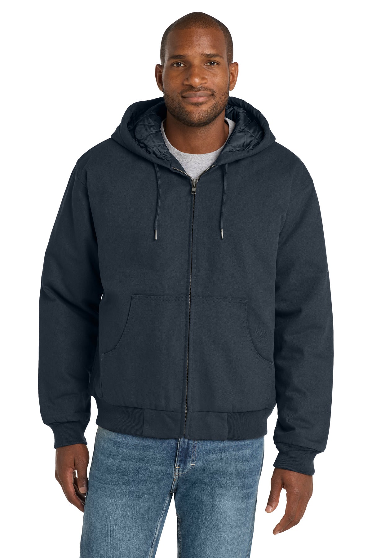 CornerStone - Duck Cloth Hooded Work Jacket. J763H - Navy - front