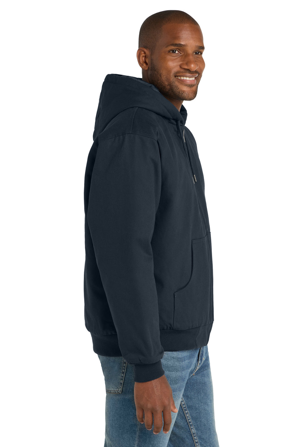 CornerStone - Duck Cloth Hooded Work Jacket. J763H - Navy - side
